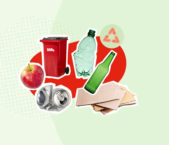 Various waste items cutouts on green background
