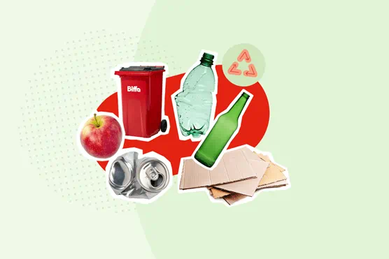 Various waste items cutouts on green background