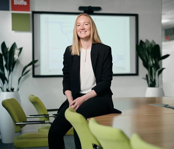 Biffa female employee in board room