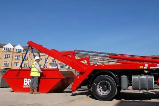 Biffa skip offloaded from vehicle