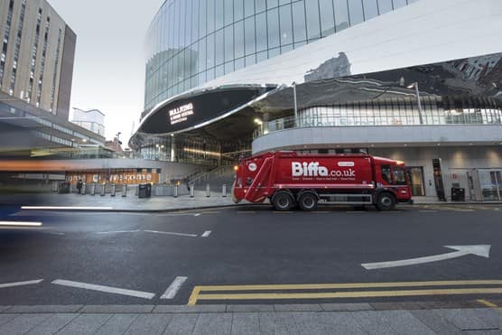 Biffa truck outside train station