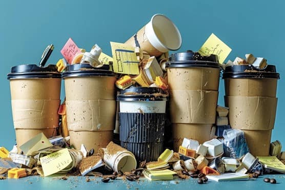 Coffee cups contaminated with waste