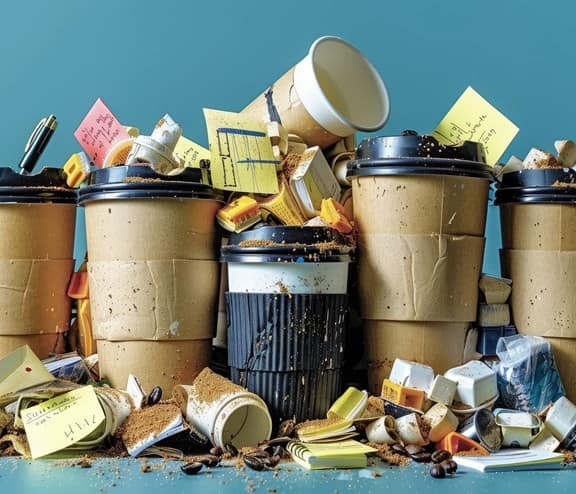 Coffee cups contaminated with waste