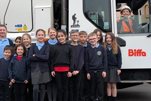 William, Wales schoolboy with members of the school's Eco Club