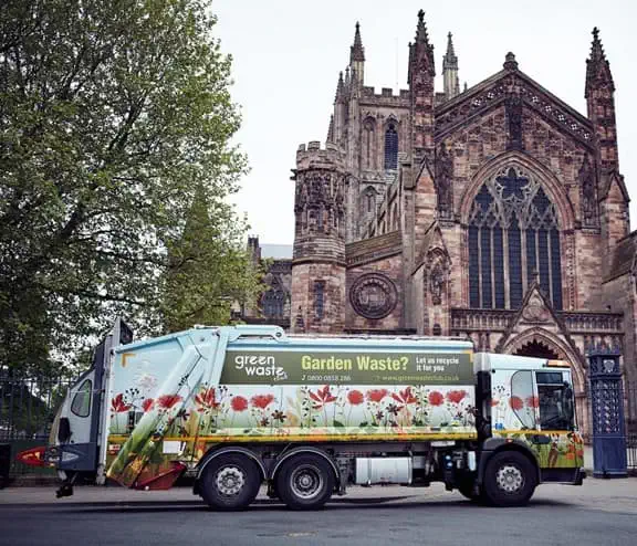 Green waste truck in Hereford
