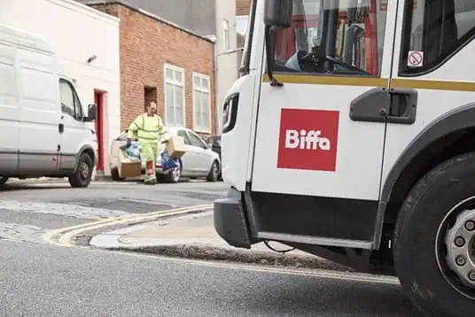 Biffa waste vehicle with operative in distance