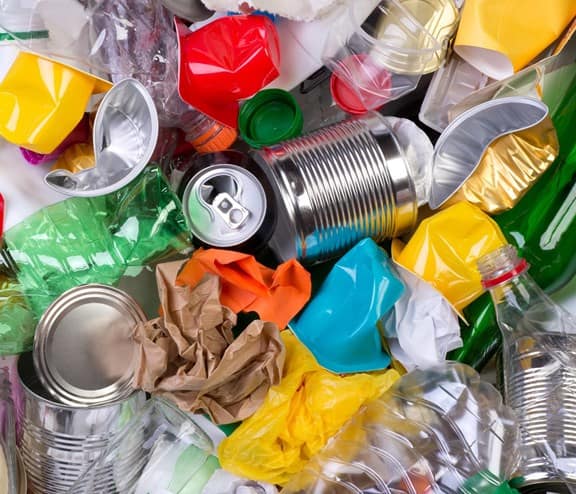 cans, paper, glass bottles and plastic waste